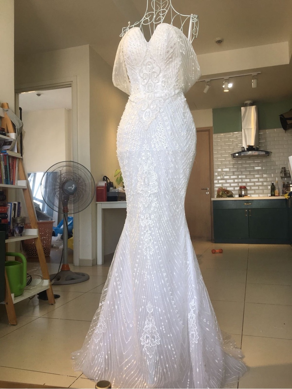 Elegant White Off-Shoulder Beaded Mermaid Wedding Dress